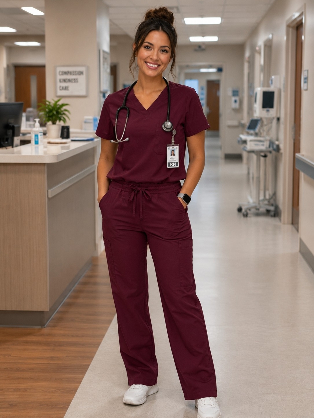 Scrub Pants. NWOT. Women's Burgundy Drawstring Medical Straight Leg Cairo Small